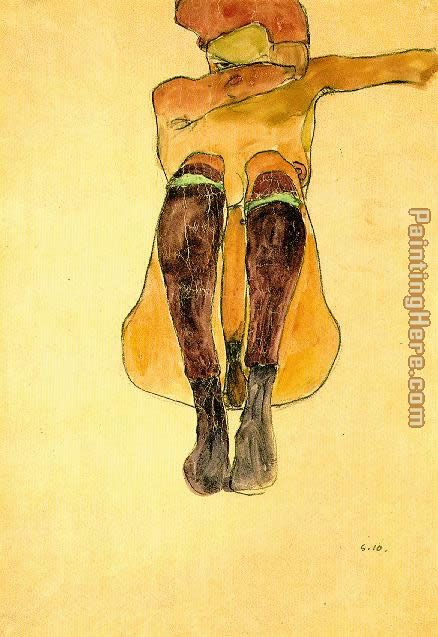 Seated nude girl painting - Egon Schiele Seated nude girl art painting